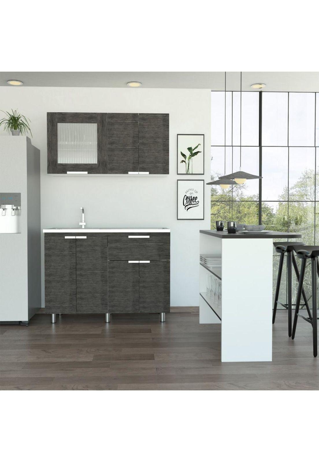 C10 FENDI - MUEBLES INFERIOR + SUPERIOR + BARRA AUXILIAR - ROBLE GRIS / WENGUE / BLANCO-0