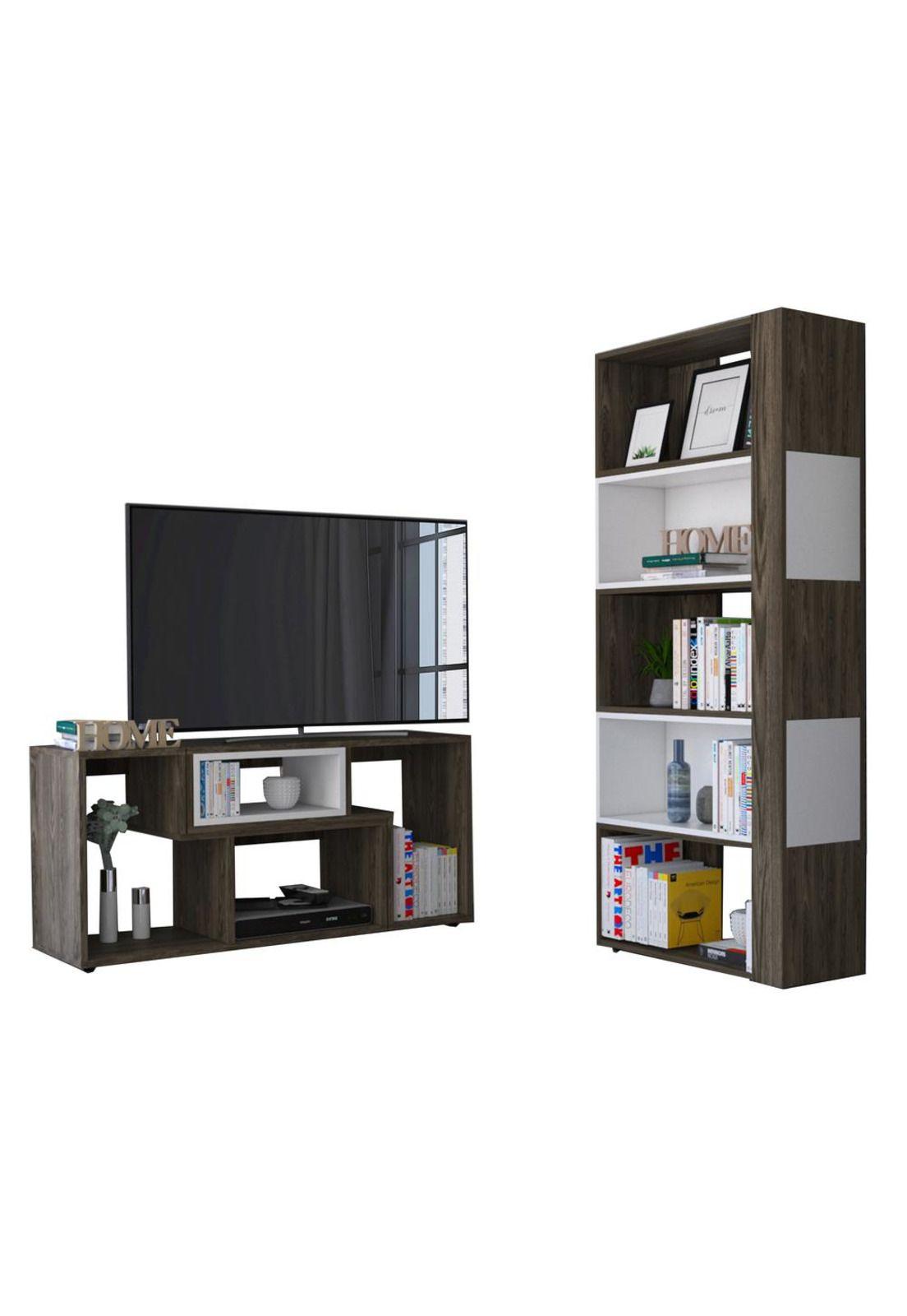 RACK EXTENSIBLE TV40 + BIBLIOTECA CUBO COÑAC/BLANCO - TUHOME-0