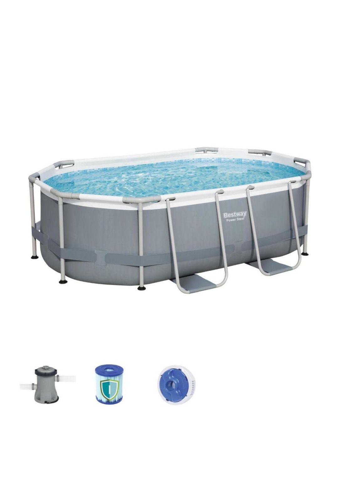Piscina Power Steel Gris 3.00m x 2.00m x 84cm Oval Pool Set - 56617 - Bestway-1
