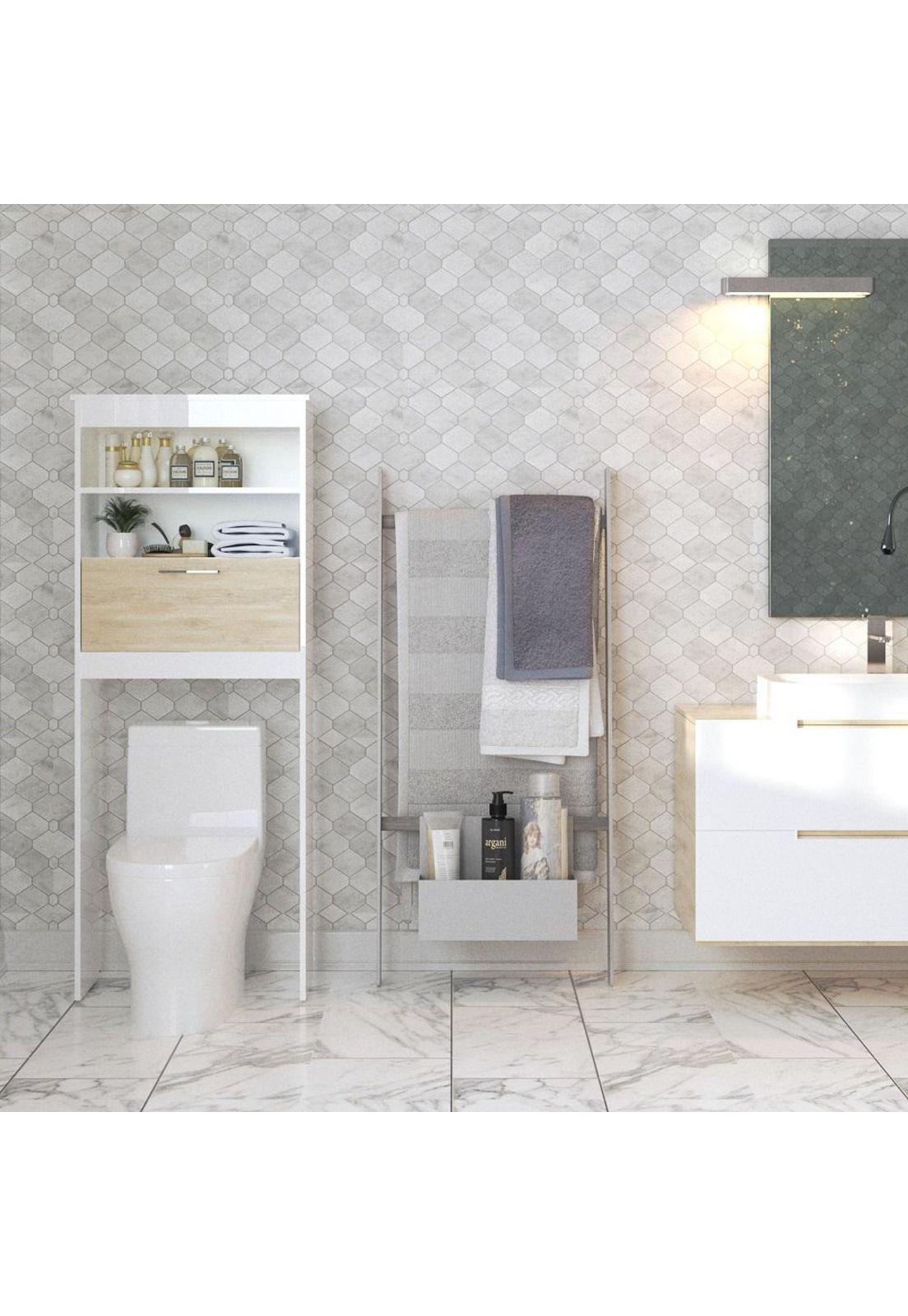 Mueble Baño 63X28X160  Blanco Puertas Roble Silcosil-5