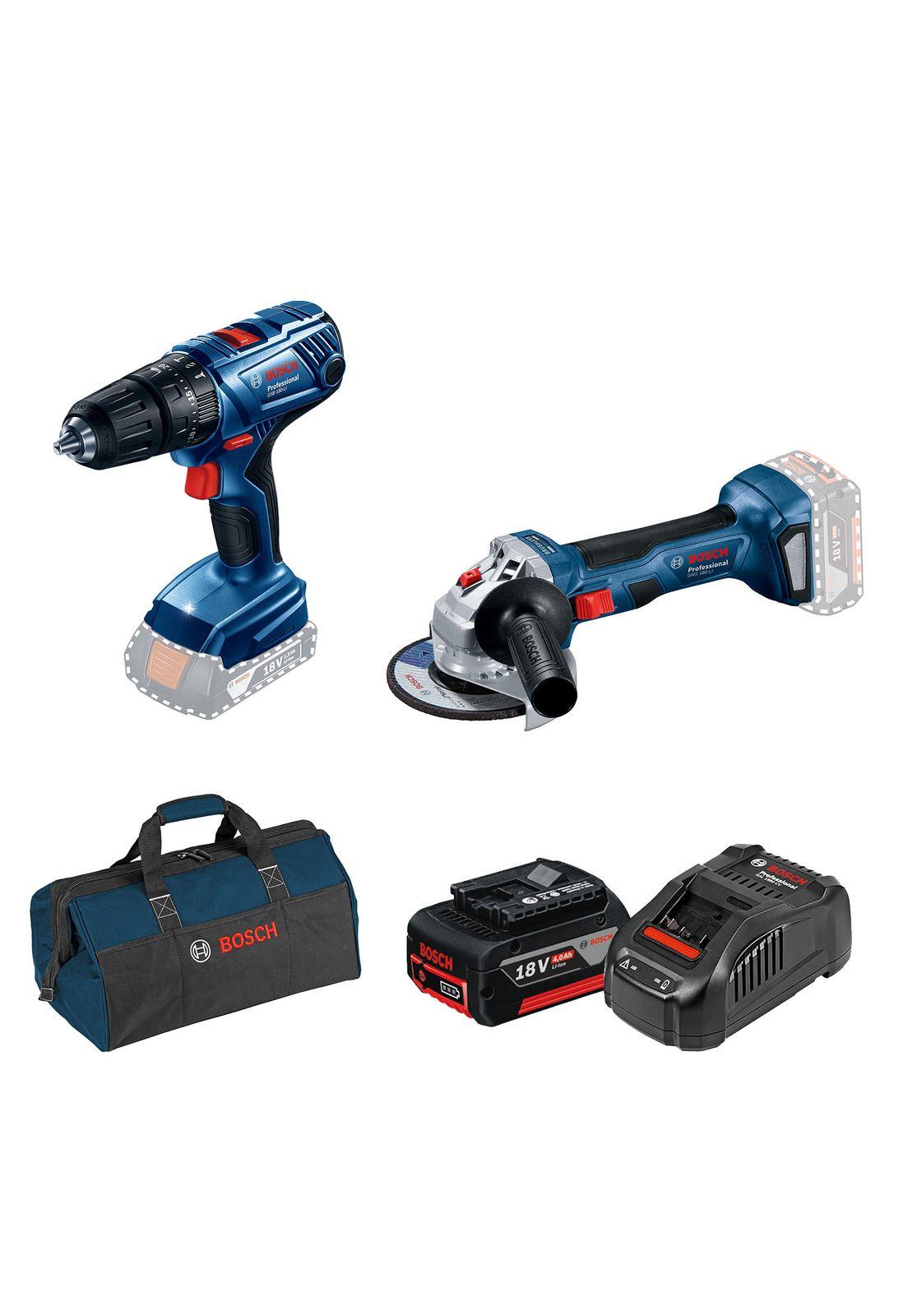 Taladro Percutor 18V GSB 180 + Esmeril Angular Gws 180 Li + Bateria 4 Amp + Cargador Y Bolso Bosch-0