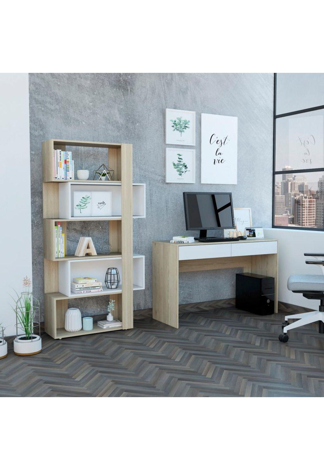 COMBO OFFICE 37 ESCRITORIO + BIBLIOTECA - ROVERE + BLANCO-0