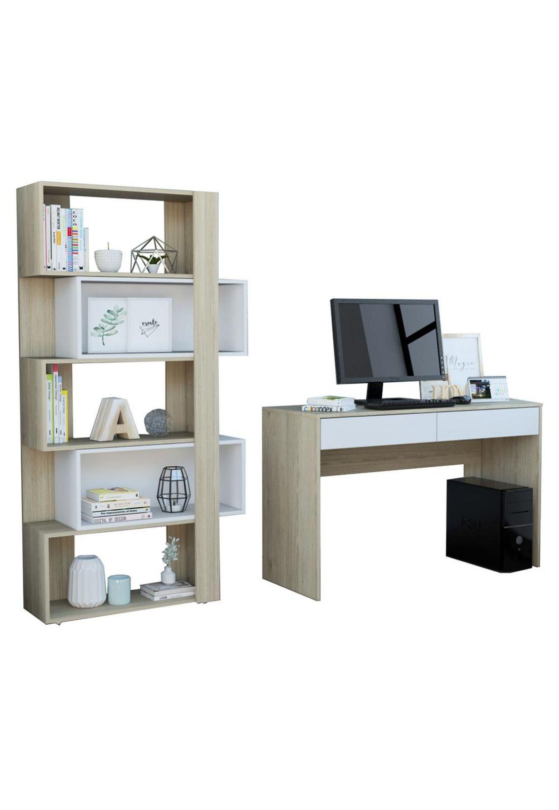 COMBO OFFICE 37 ESCRITORIO + BIBLIOTECA - ROVERE + BLANCO-1