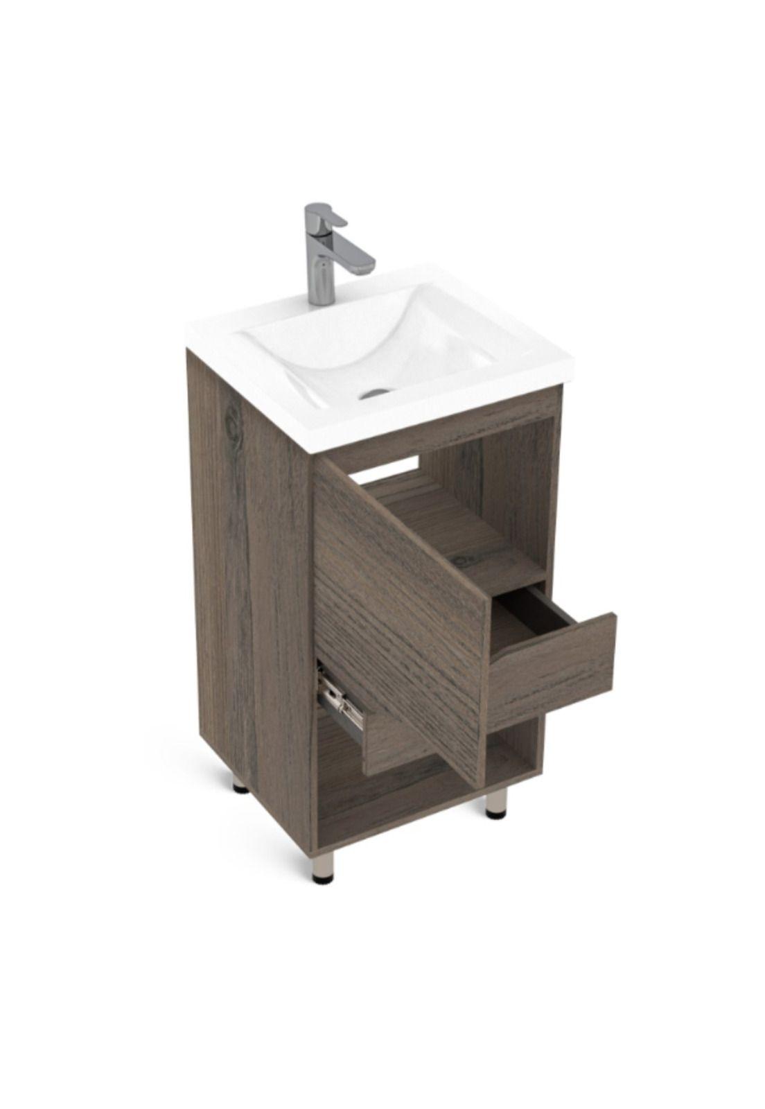 Mueble Medium A Piso + Lavatorio Roble Café Grisaceo Rohoi-0