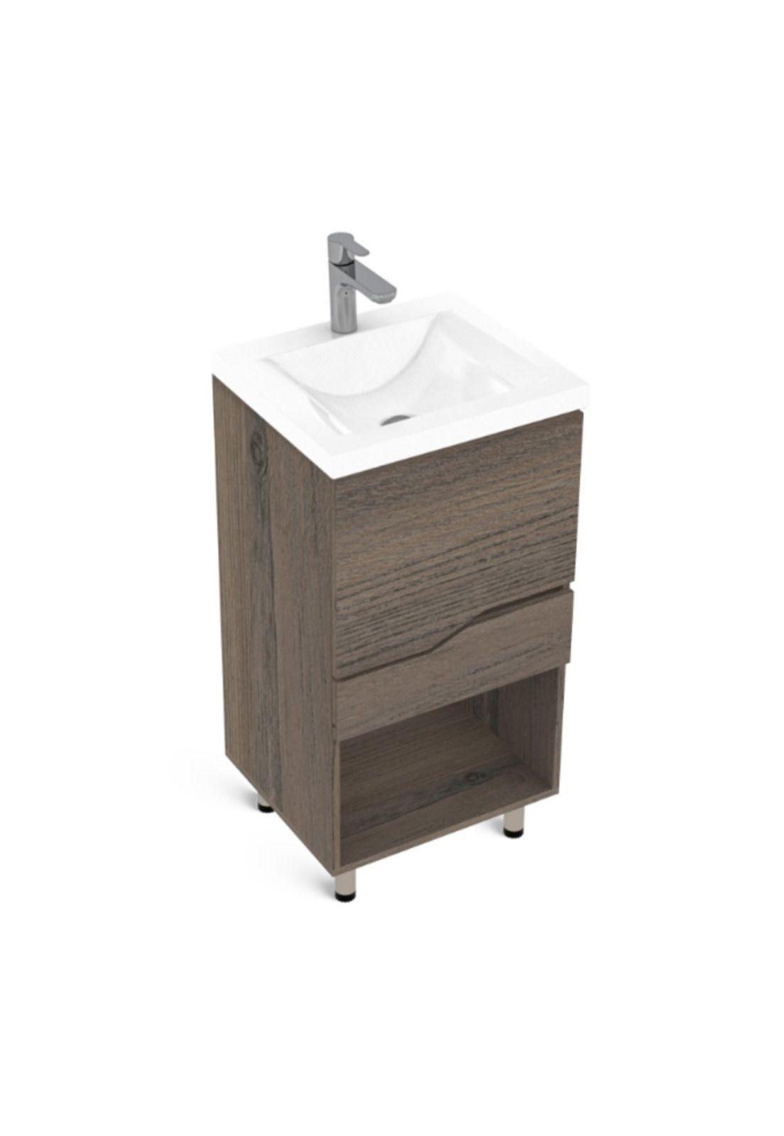 Mueble Medium A Piso + Lavatorio Roble Café Grisaceo Rohoi-1