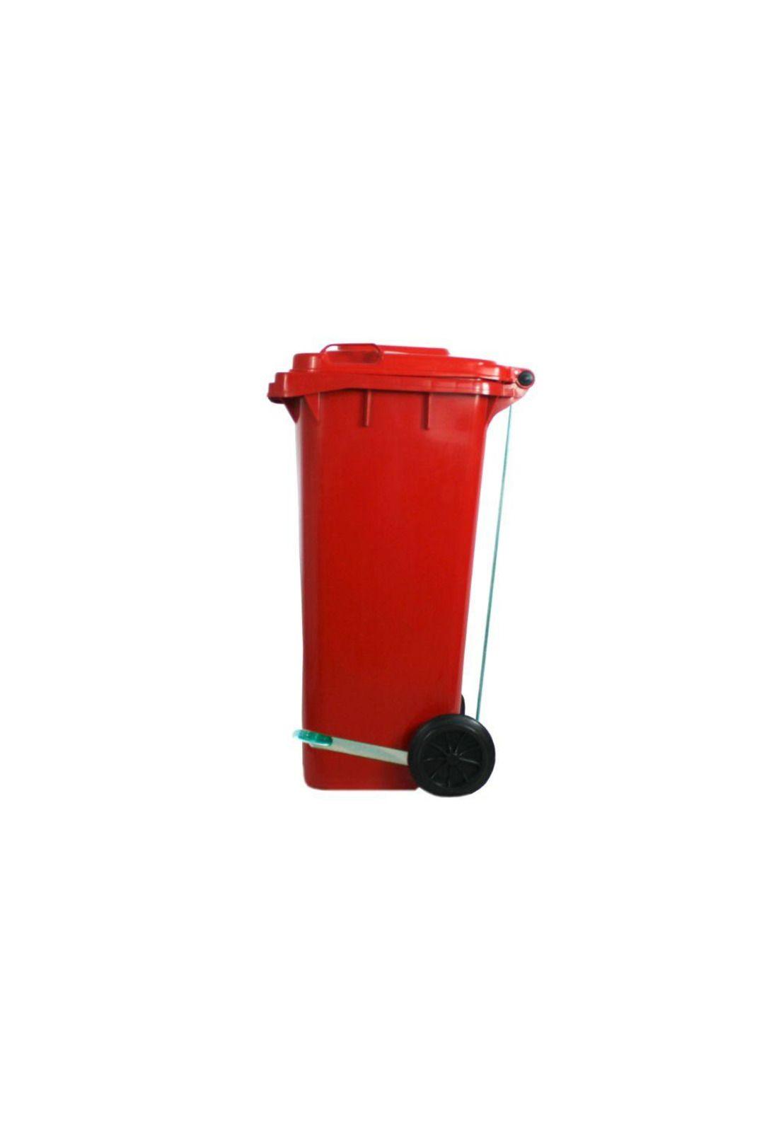 CONTENEDOR BASURA 120 LTS. CON PEDAL ROJO QRUBBER-1