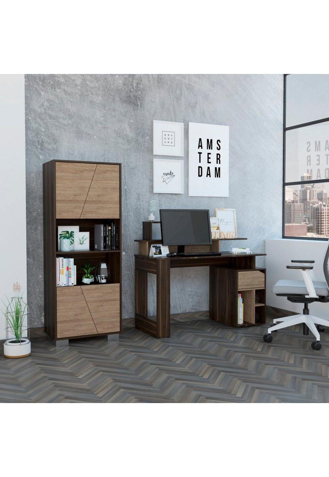 COMBO OFFICE 33 ESCRITORIO + BIBLIOTECA - HABANO+MIEL-0