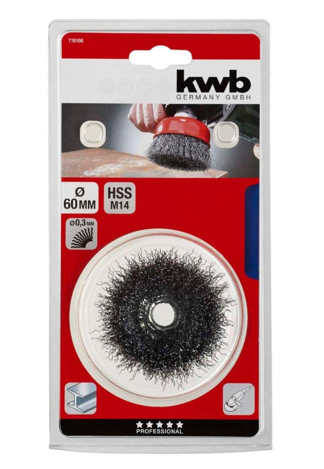 Cepillo de alambre tipo copa hss Ø60mm x m14 / rojo y plateado-2