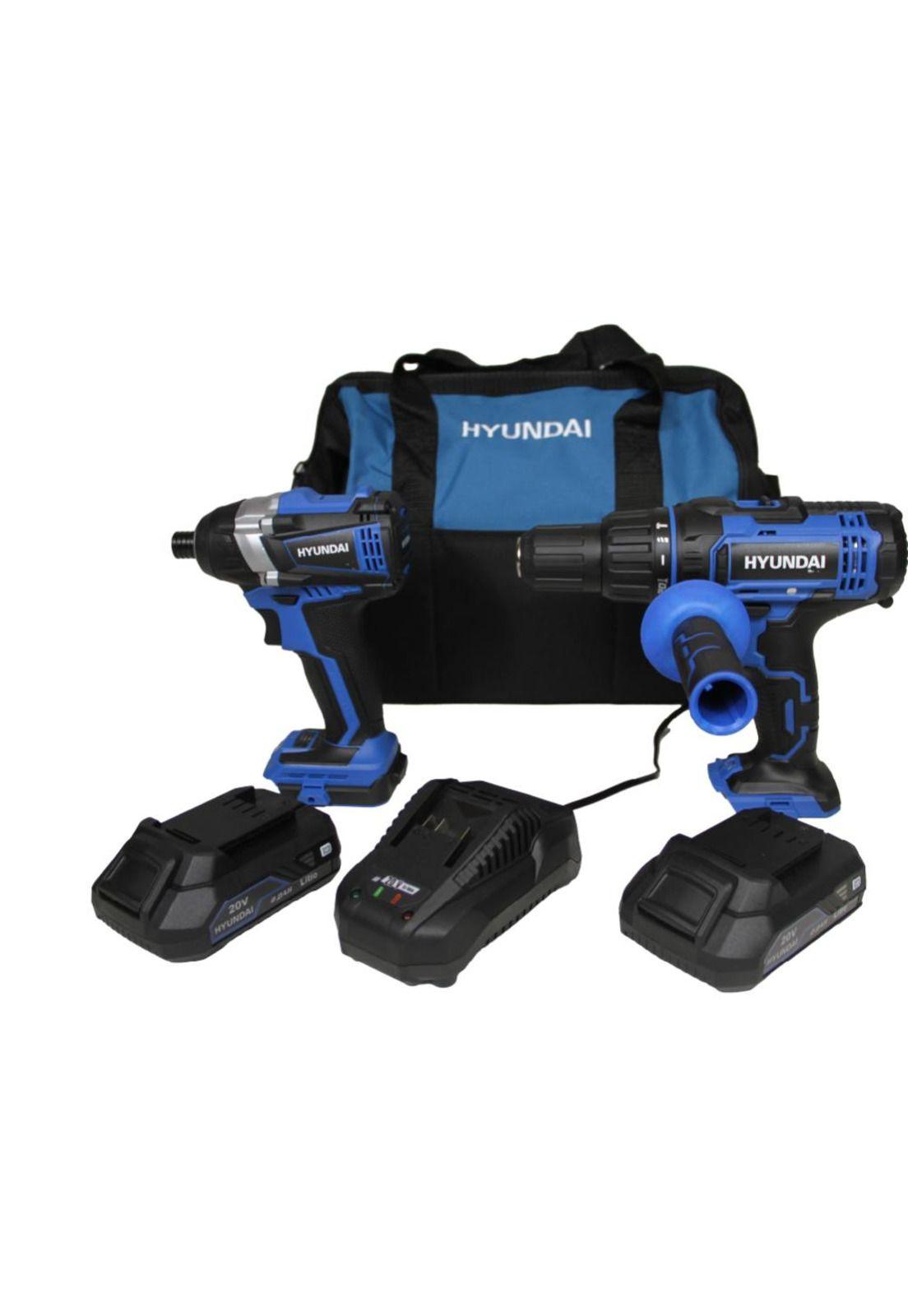 Taladro Percutor 20V+Atornillador Impacto 20V+2 Bat 2Ah+1 Carg-0