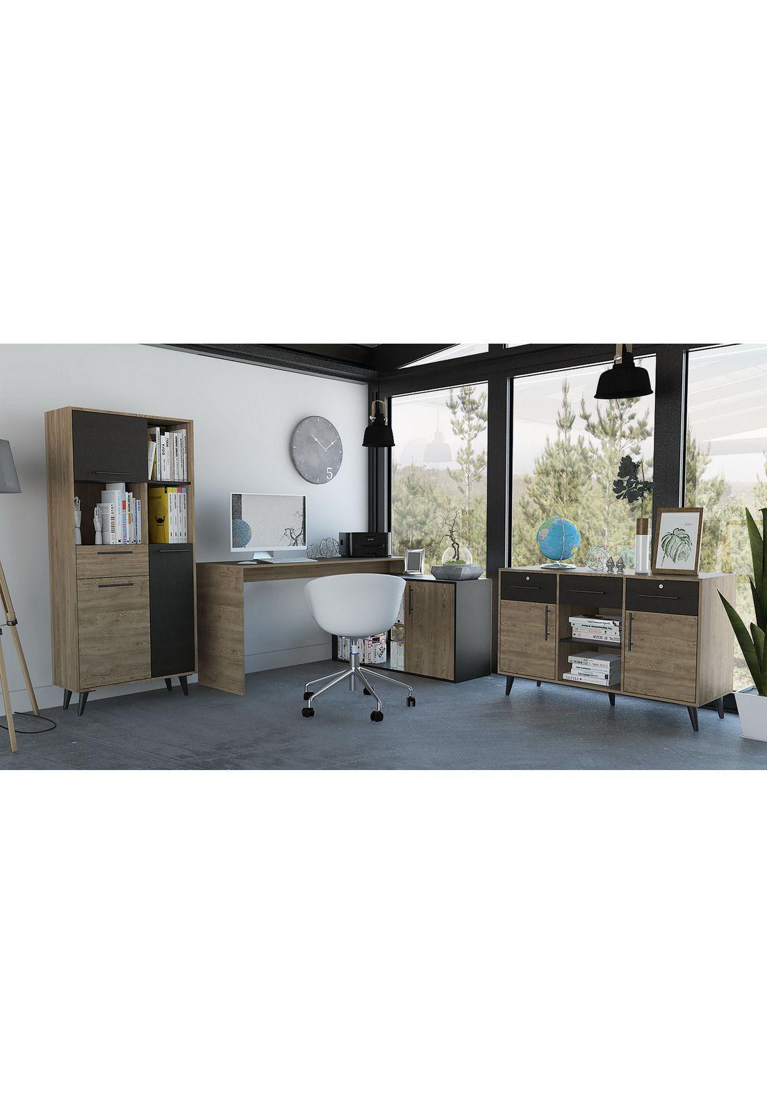 ESCRITORIO 1L + BIBLIOTECA + ARMARIO BILBAO - MIEL / WENGUE-0