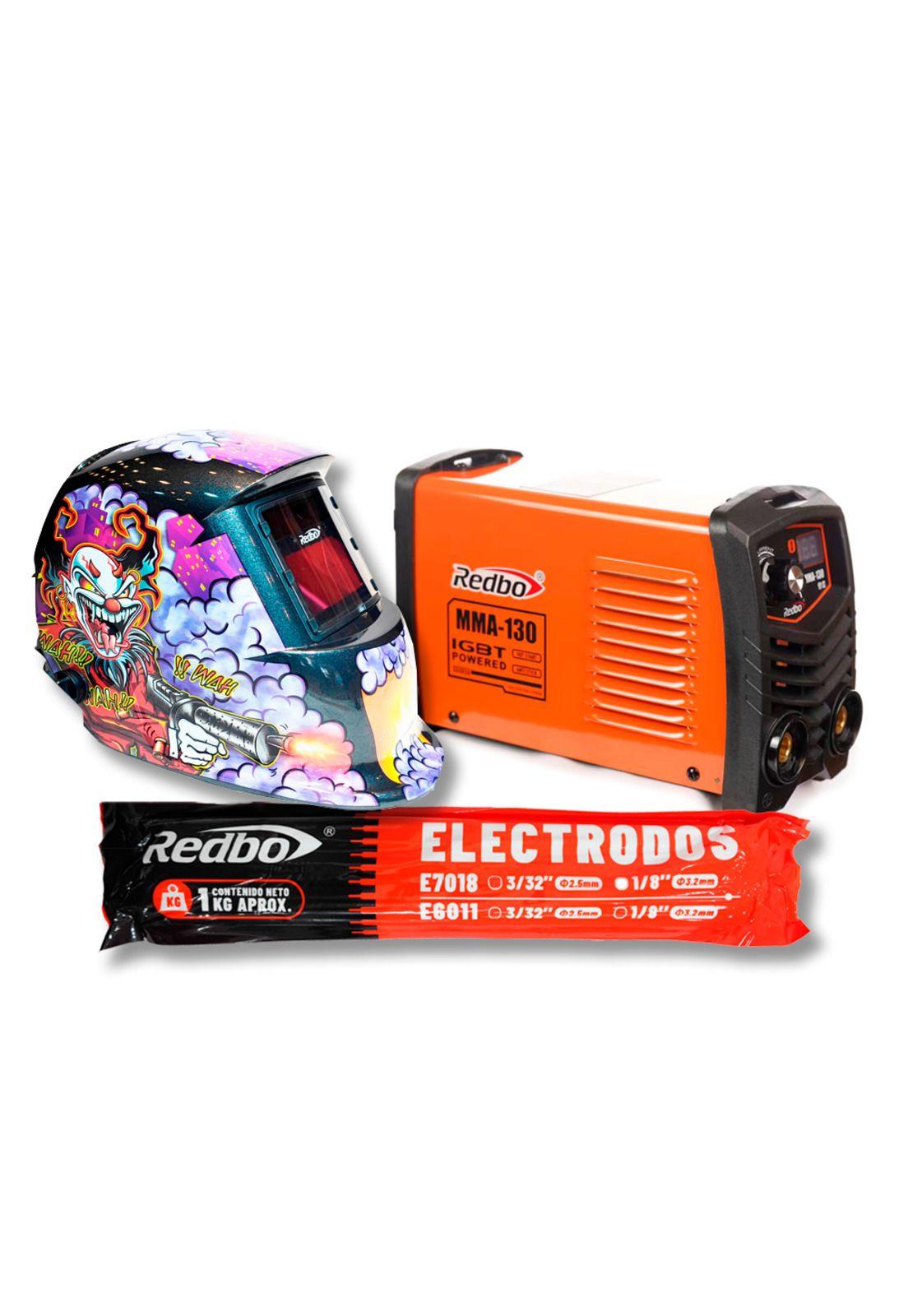 Soldadora Mma 130 + Mascara Fotosensible RB-LY-E77 + Electrodo 7018 1/8 3,2Mm Redbo-1