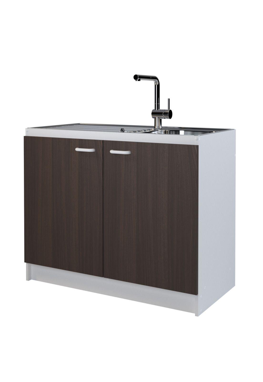 Mueble Lavaplatos 100Cm 2 Puertas Chocolate/Blanco Silcosil-4