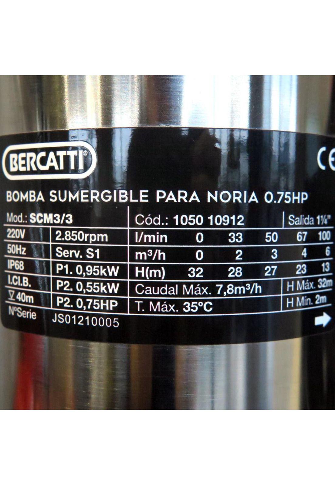 Bomba Sumergible Scm3/3 0,75Hp Noria  Bercatti-2