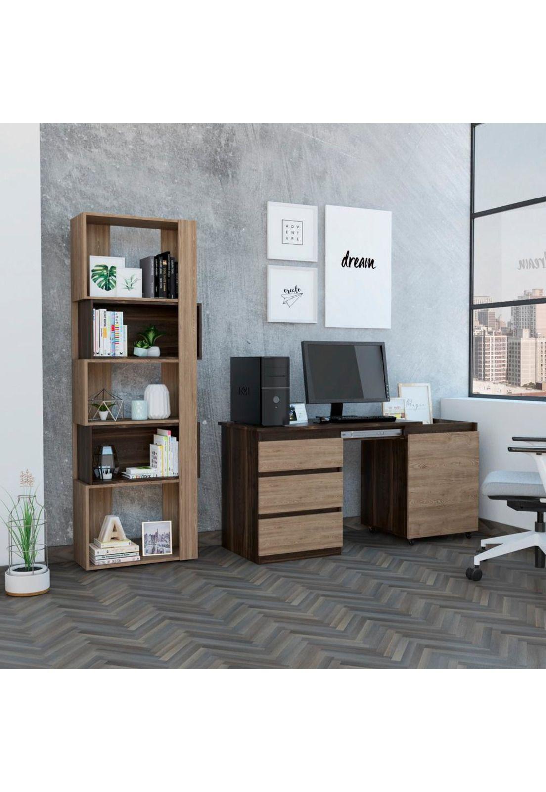 COMBO OFFICE 34 ESCRITORIO + BIBLIOTECA - CAFE OSCURO+MIEL-0
