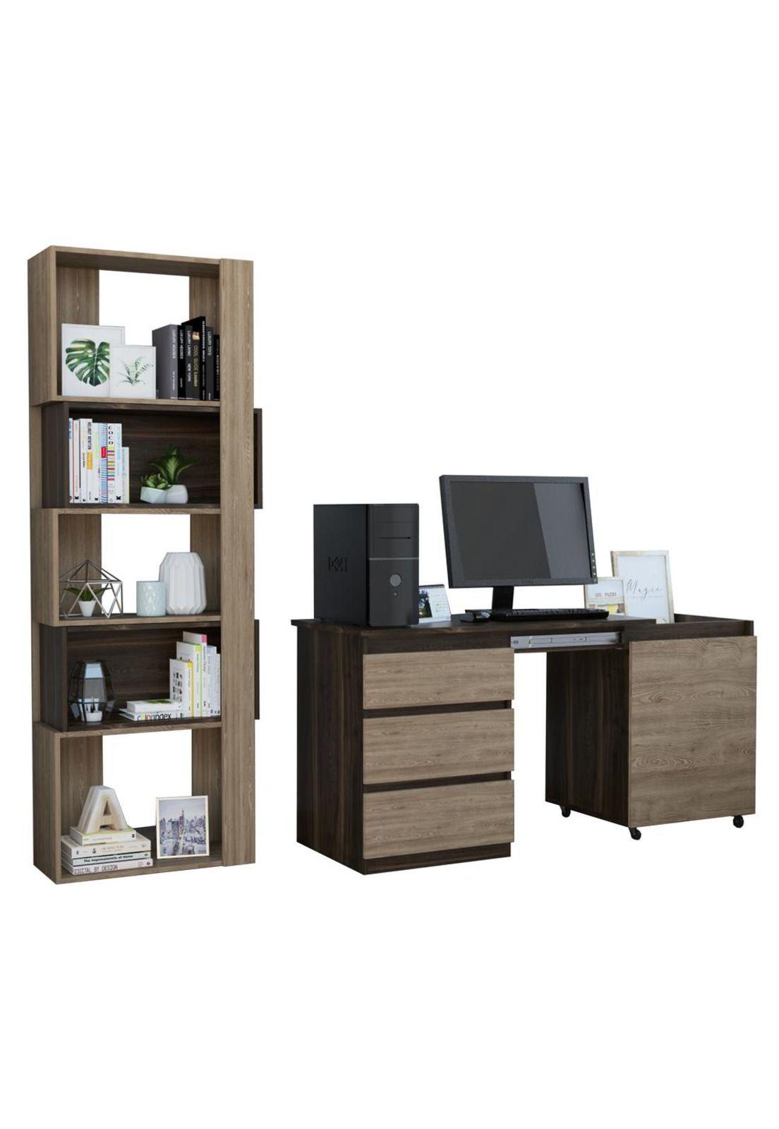 COMBO OFFICE 34 ESCRITORIO + BIBLIOTECA - CAFE OSCURO+MIEL-1