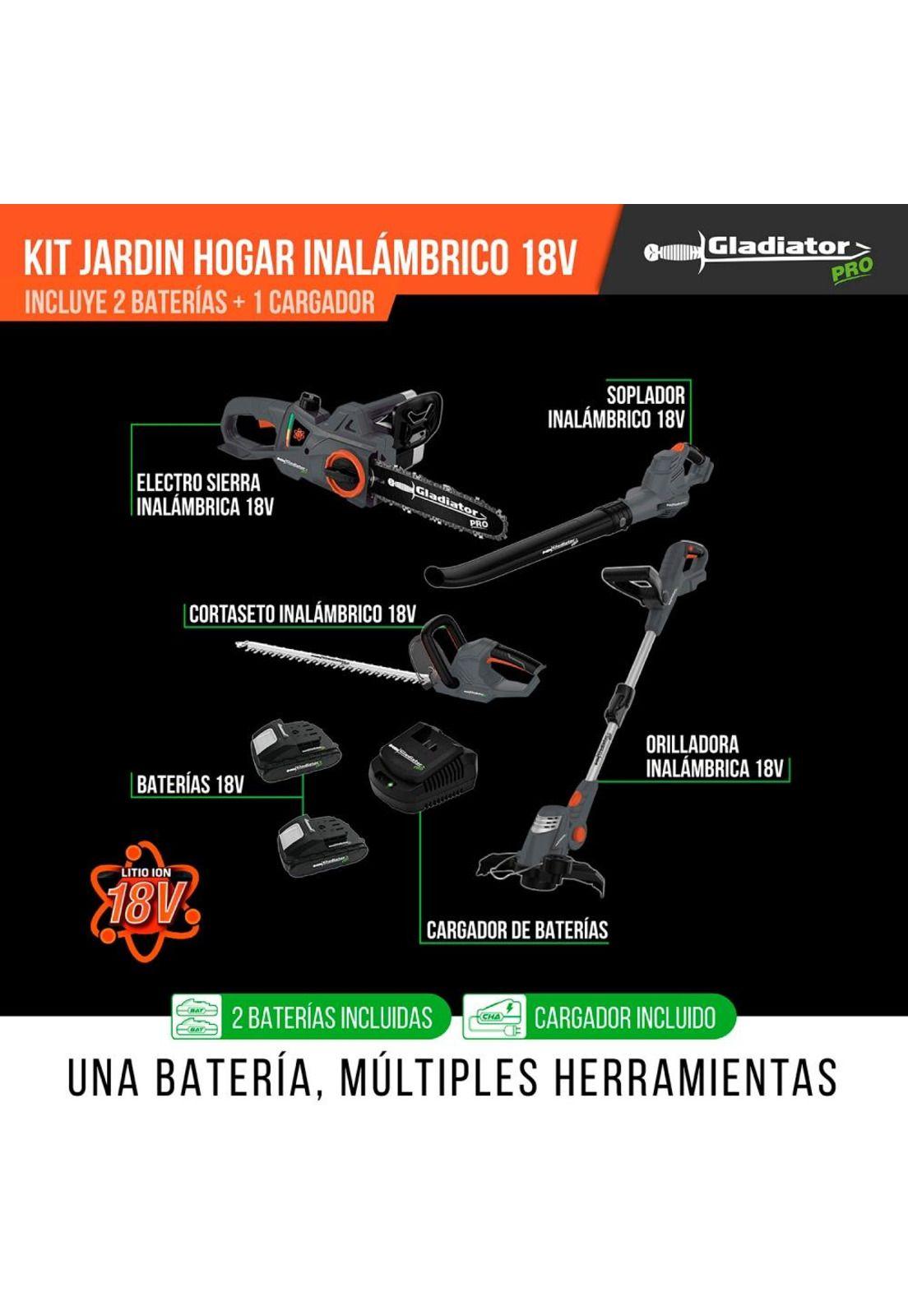 KIT JARDIN HOGAR INALAMBRICO 18v 2BAT GLADIATOR-1
