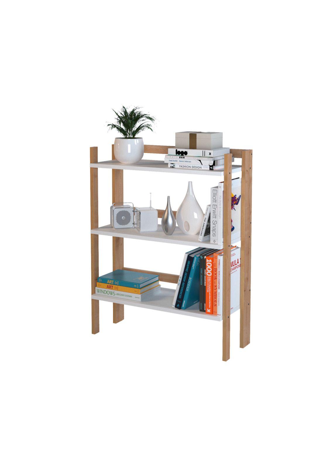 Estante Folding 3 Repisas  Madera Natural/Blanco Silcosil-2