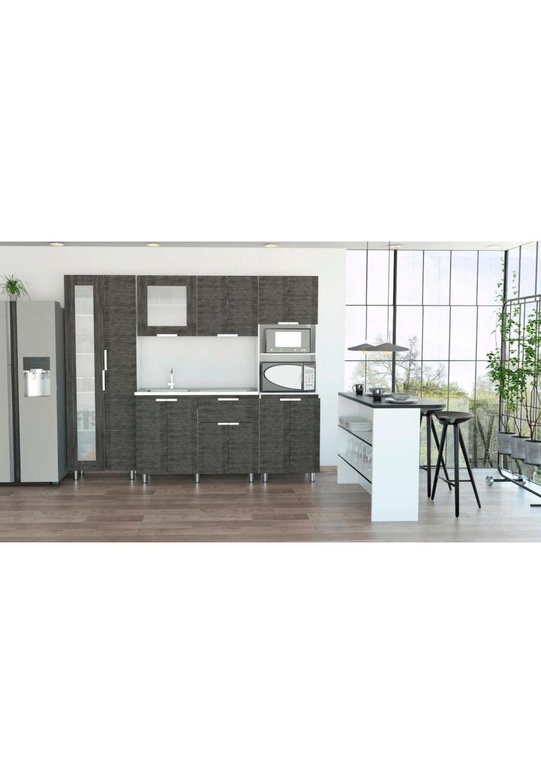 C9 FENDI - M.INFERIOR+SUPERIOR+ALACENA+MICROONDAS+BARRA AUXILIAR - ROBLE GRIS / WENGUE / BLANCO-0