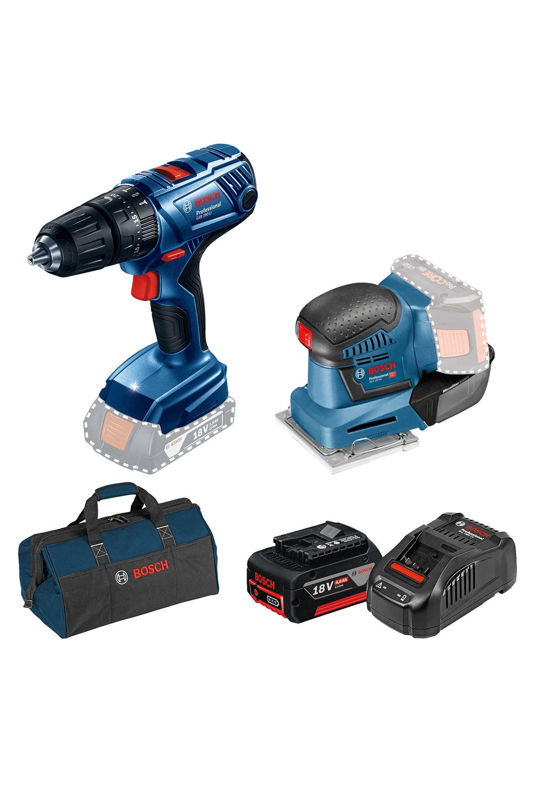 Taladro Percutor 18V GSB 180 + Lijadora Orbital Gss 18V-10 + Bateria 4 Amp + Cargador Y Bolso Bosch-0