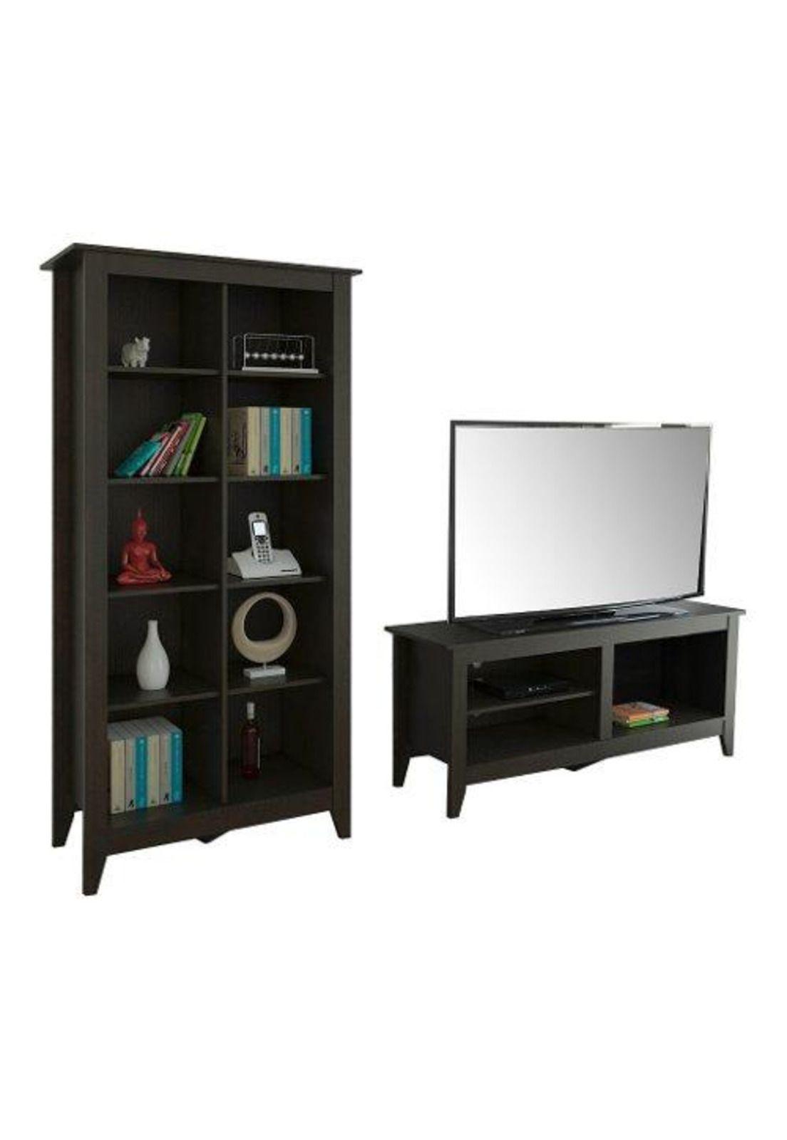 Rack Tv Esse + Librero Wengue Negro - Tuhome-0
