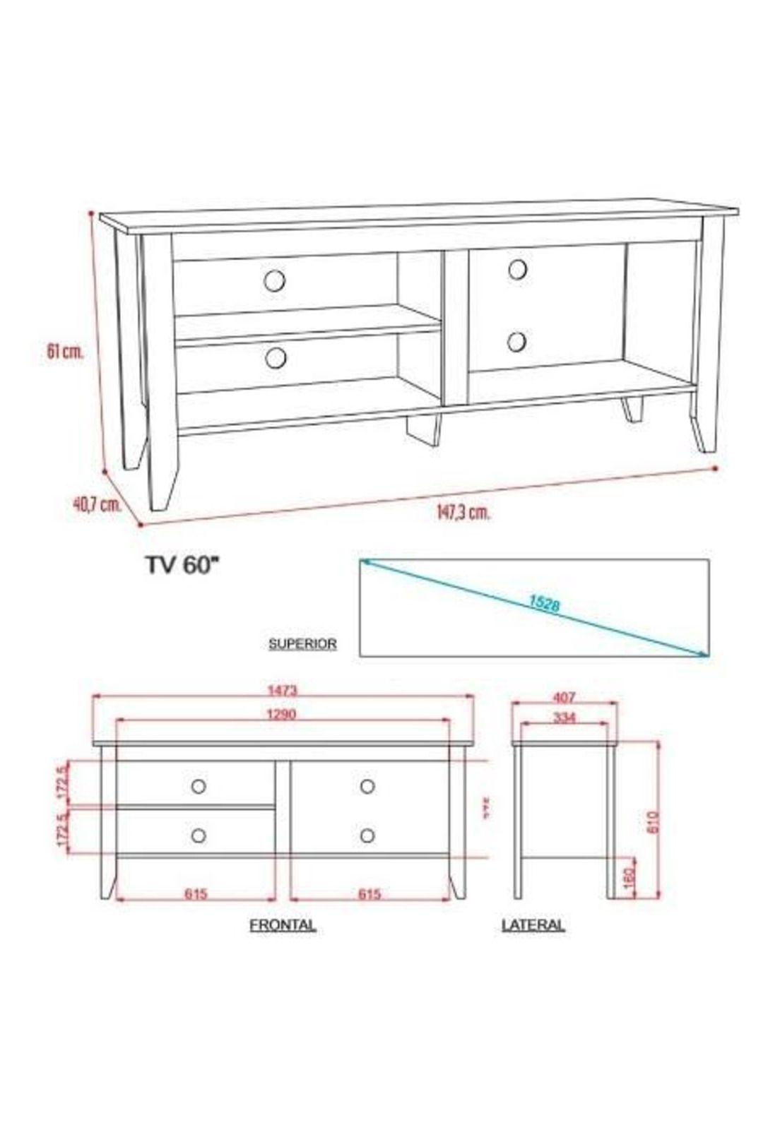 Rack Tv 61x147x40 Cm Negro. Tuhome-2