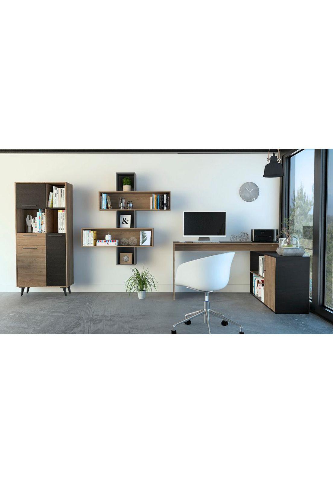 ESCRITORIO 1L + BIBLIOTECA + WALL 2B BIBAO - MIEL / WENGUE-0