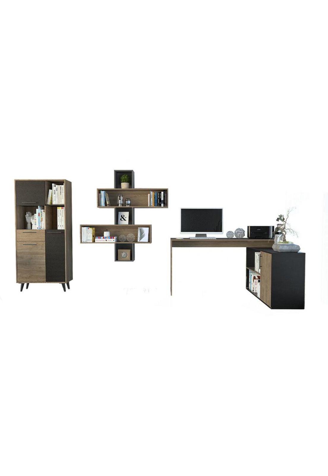 ESCRITORIO 1L + BIBLIOTECA + WALL 2B BIBAO - MIEL / WENGUE-1