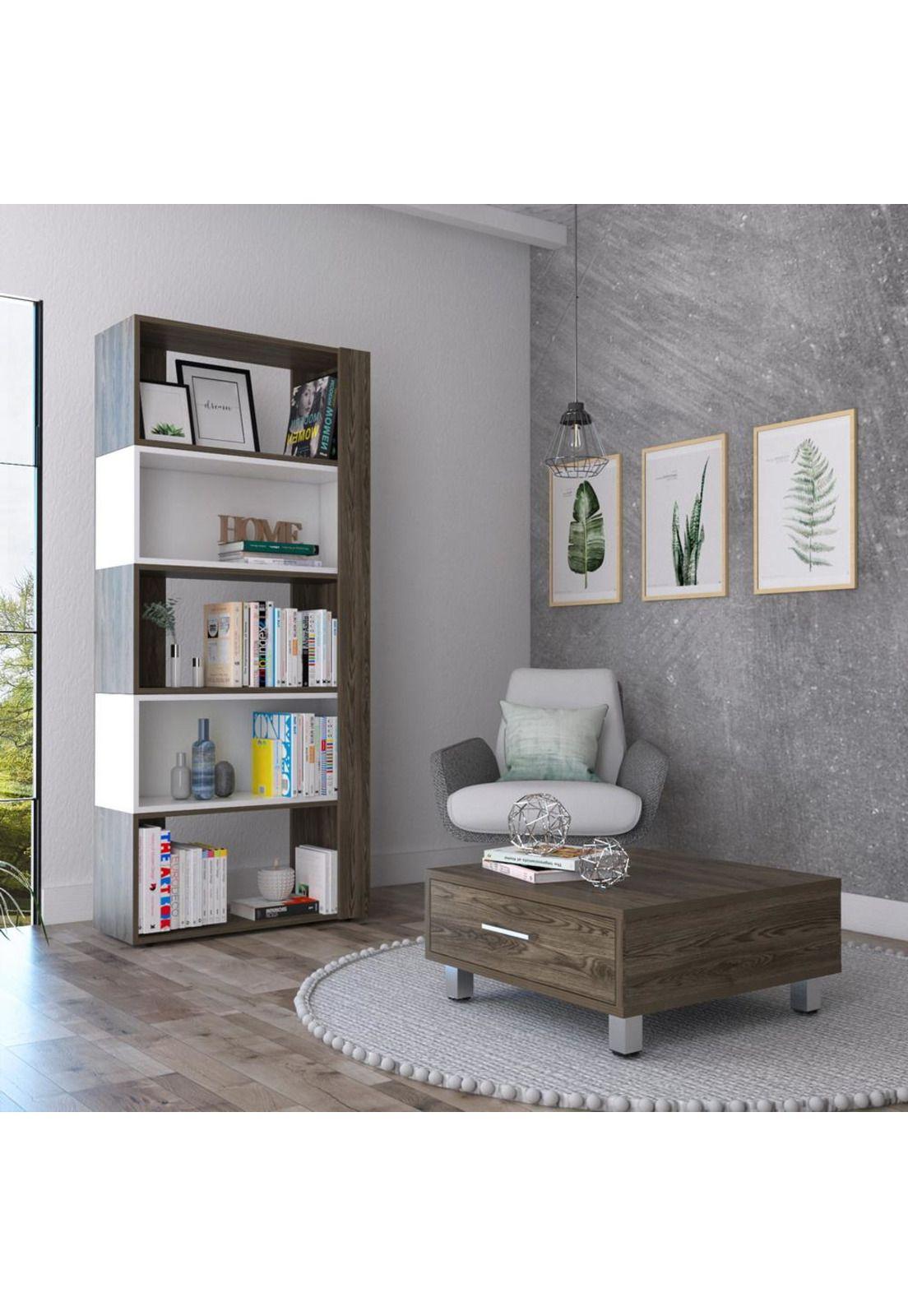 BIBLIOTECA CUBO + MESA DE CENTRO - COÑAC/BLANCO-0