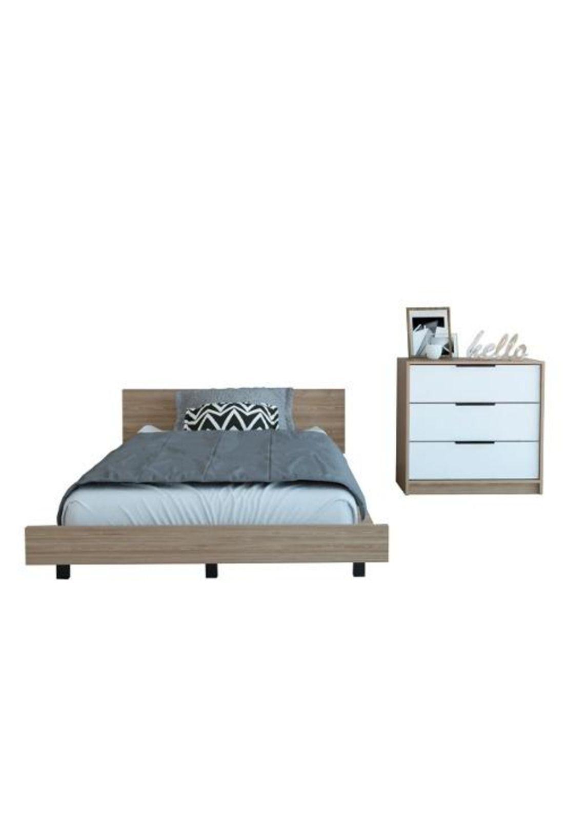 Cama 1,5 Plaza + Cómoda 3 Cajones Miel - Tuhome-0