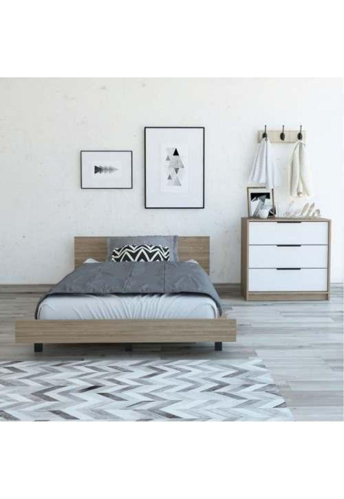 Cama 1,5 Plaza + Cómoda 3 Cajones Miel - Tuhome-1