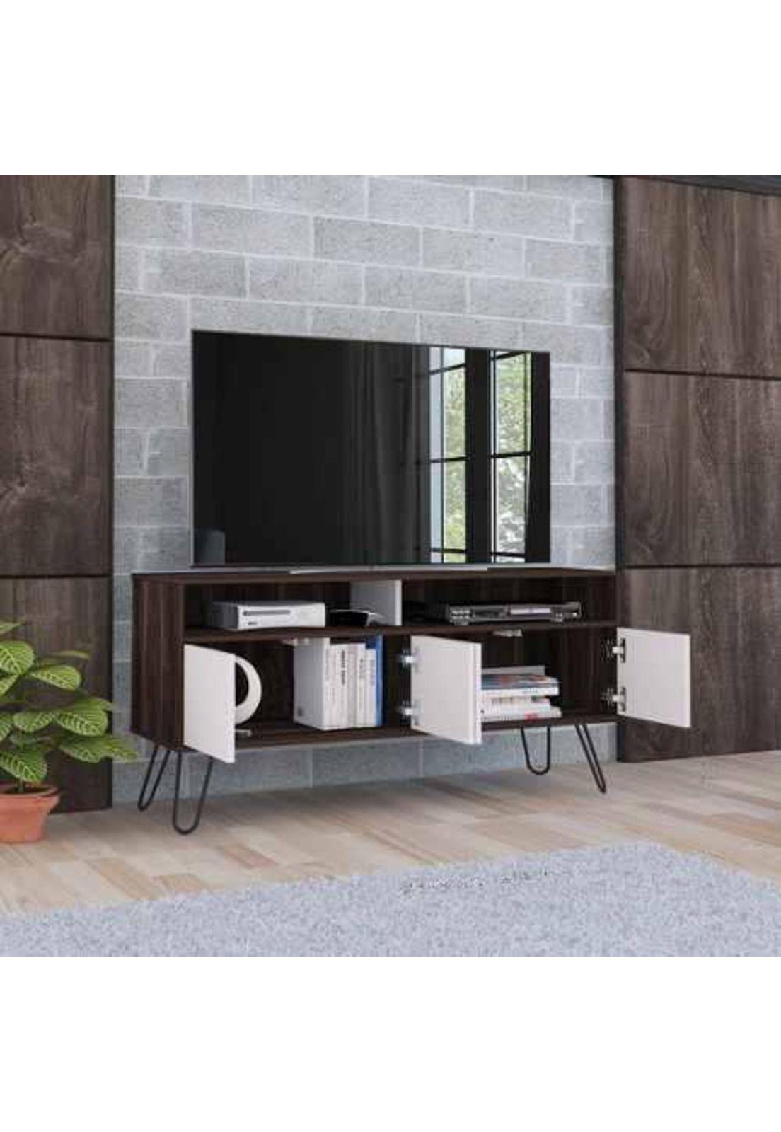 Rack Tv 55  Habano/blanco 61x124x39cm.tuhome-4