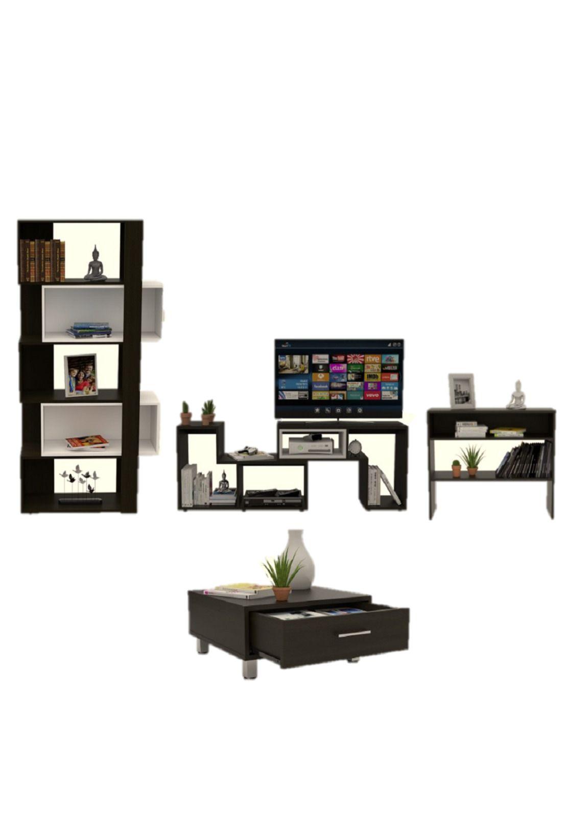 Rack Extensible Tv40 + Biblioteca Cubo + Arrimo + Mesa De Centro Beijing Wengue - Tuhome-0