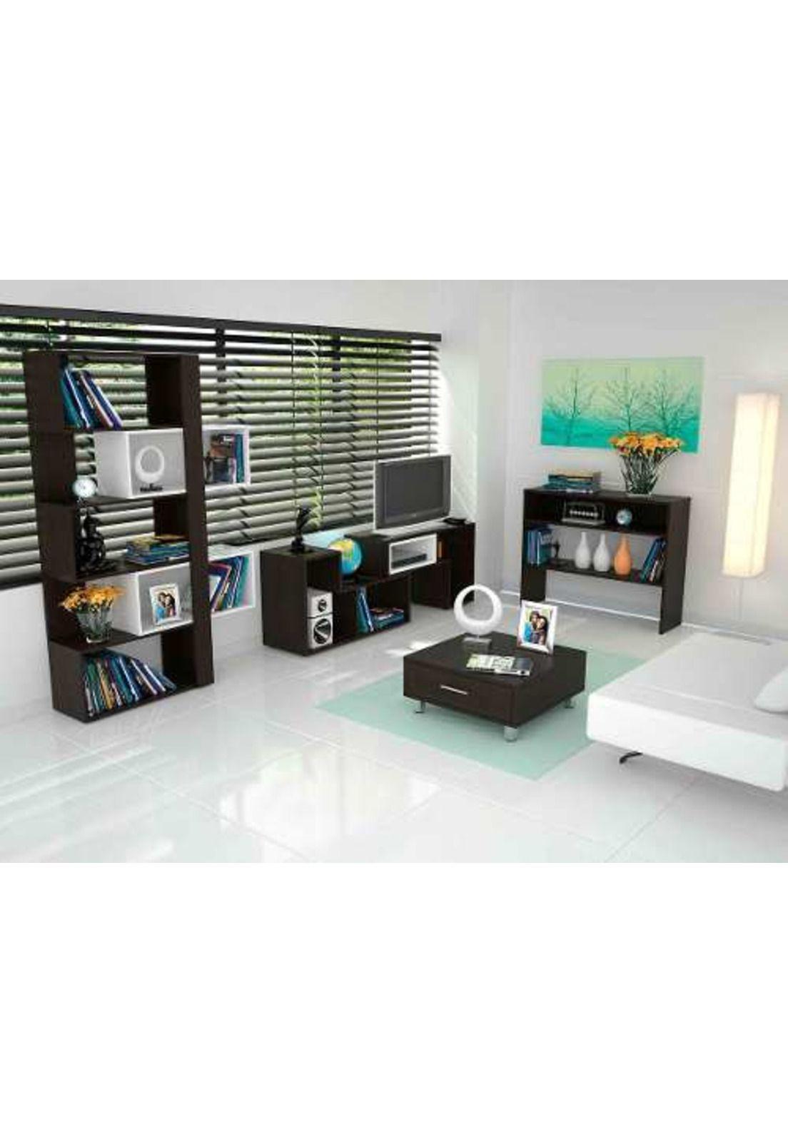 Rack Extensible Tv40 + Biblioteca Cubo + Arrimo + Mesa De Centro Beijing Wengue - Tuhome-1