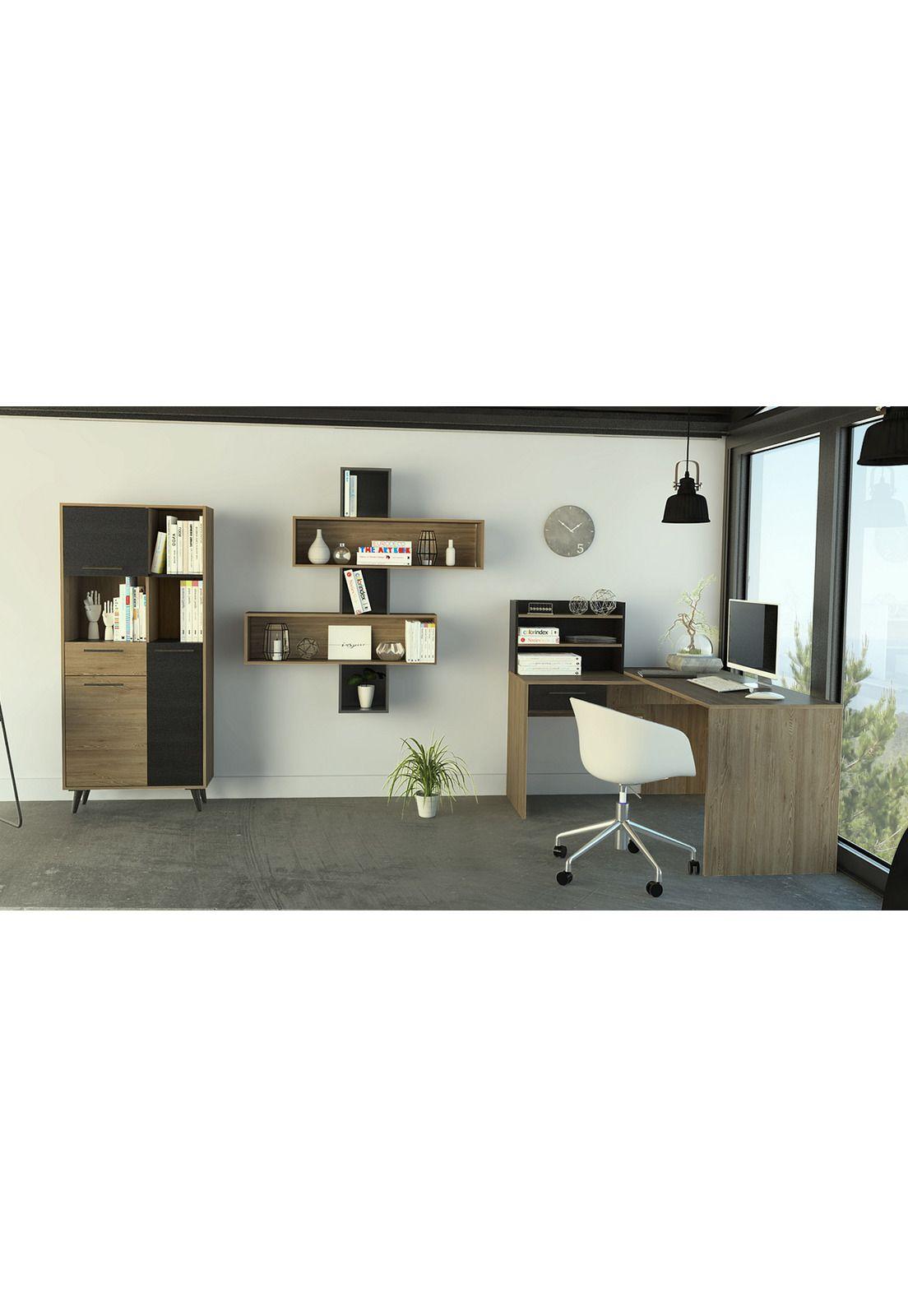 ESCRITORIO 2L + BIBLIOTECA + WALL 2B BIBAO - MIEL / WENGUE-0