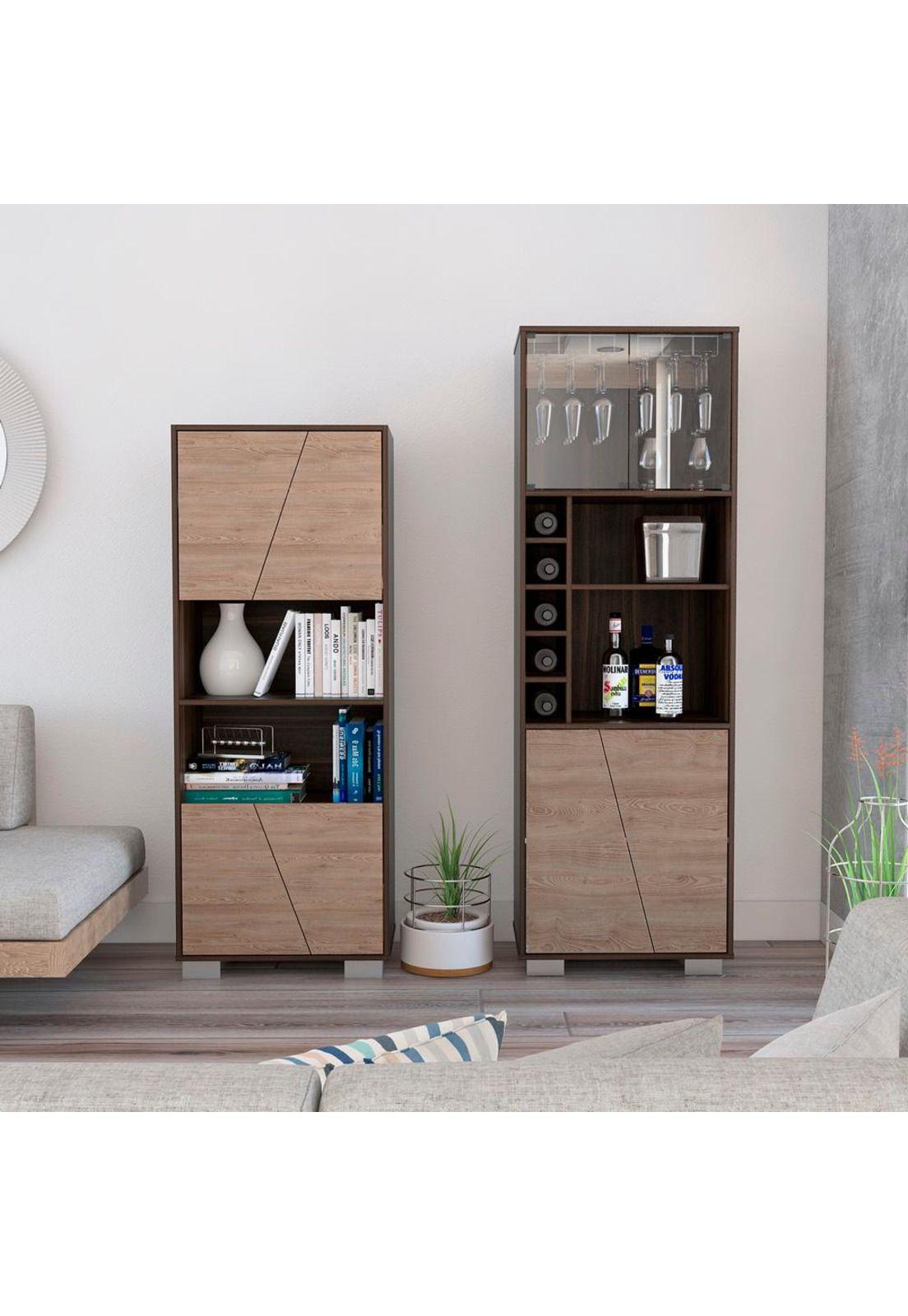 BIBLIOTECA + BAR ALTO FRAKTAL - HABANO / MIEL-0