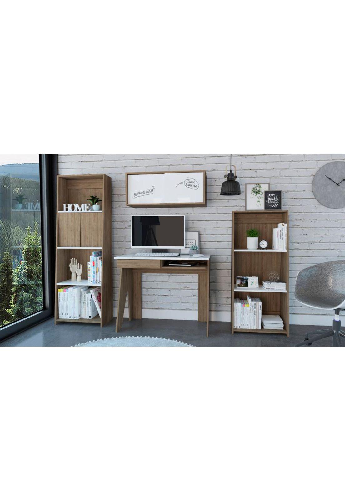 ESCRITORIO + GABINETE + BIBLIOTECA 120 + BIBLIOTECA 160 NOTE - BLANCO HG / MIEL-0