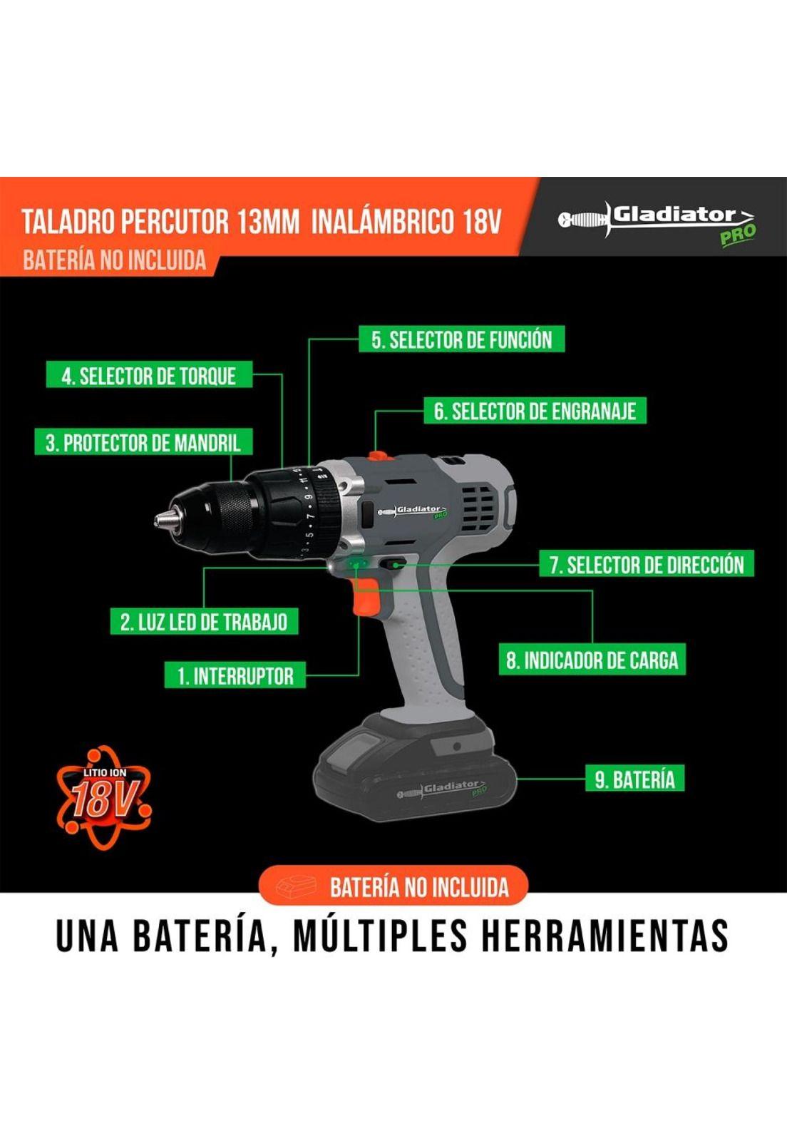 Taladro Perc 13Mm 18V Inalambrico S/B Tp 813/18 - Gladiator-2