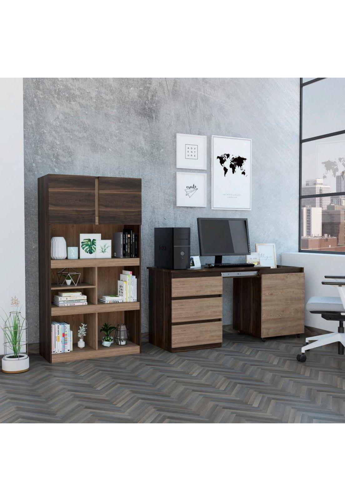 COMBO OFFICE 36 ESCRITORIO + BIBLIOTECA - HABANO+MIEL-0