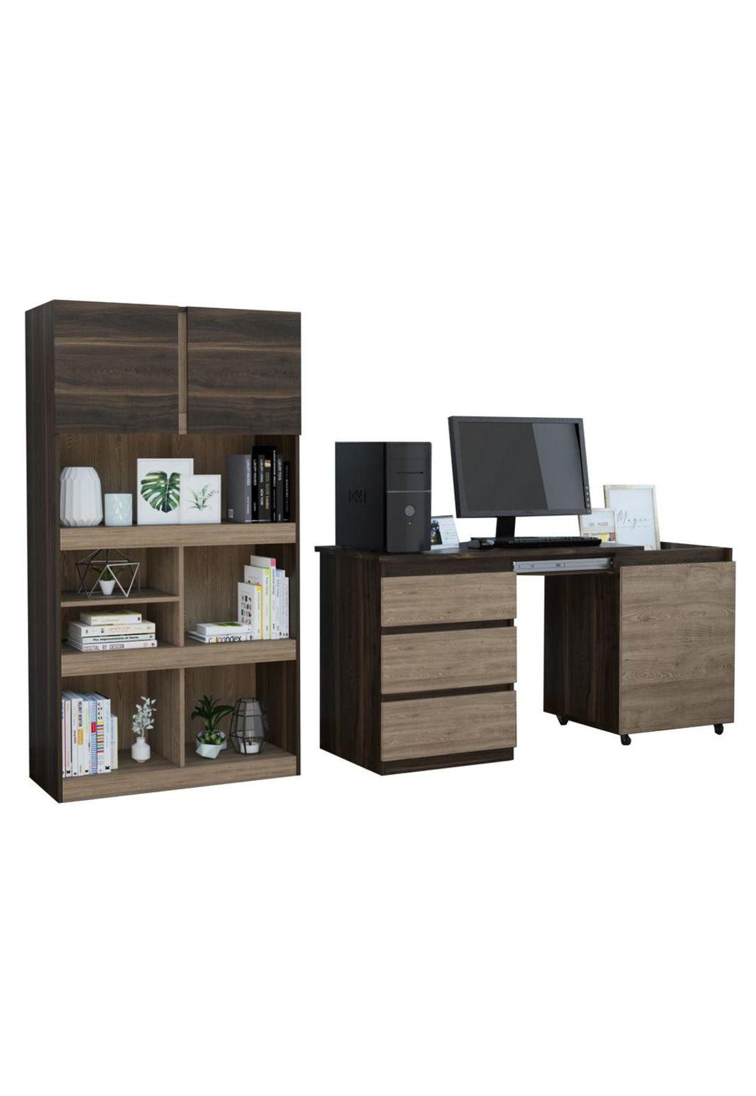 COMBO OFFICE 36 ESCRITORIO + BIBLIOTECA - HABANO+MIEL-1