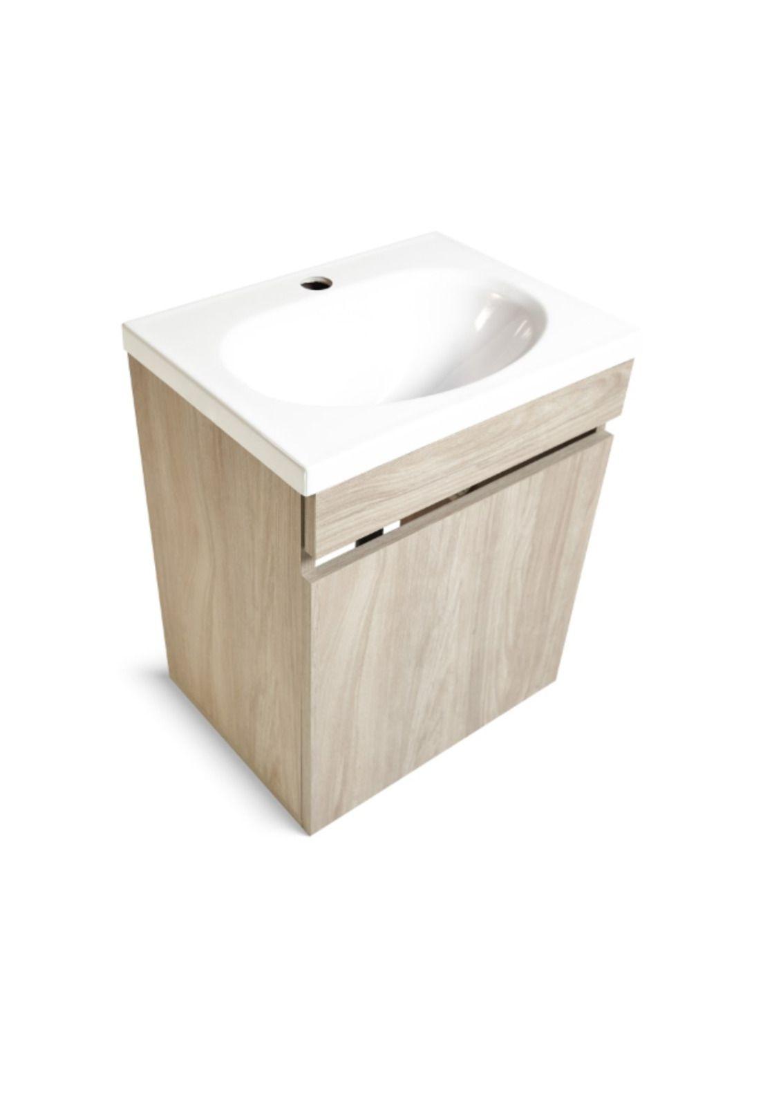 Mueble Basico Sin Tirador A Muro + Lavatorio Madera Natural Rohoi-0