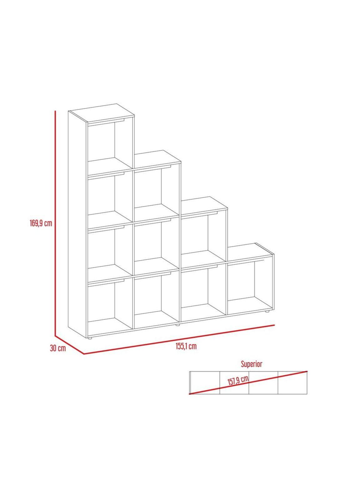 RACK EXTENSIBLE TV40 + BIBLIOTECA ESCALERA + MESA DE CENTRO - COÑAC/BLANCO - TUHOME-2