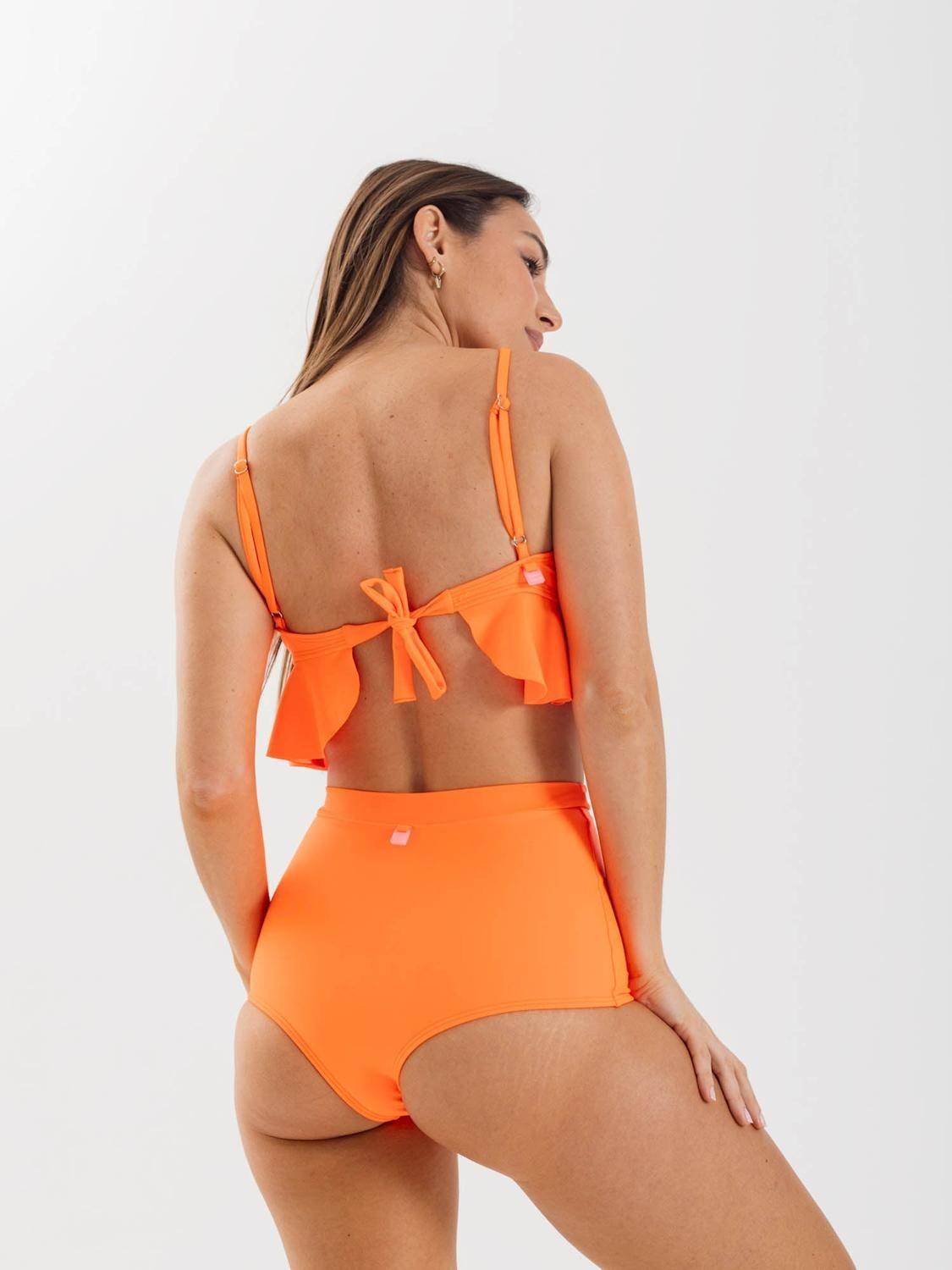 Top de Bikini Daikiri Mujer Triángulo Volados Naranjo Fluor Filtro UV50+-5
