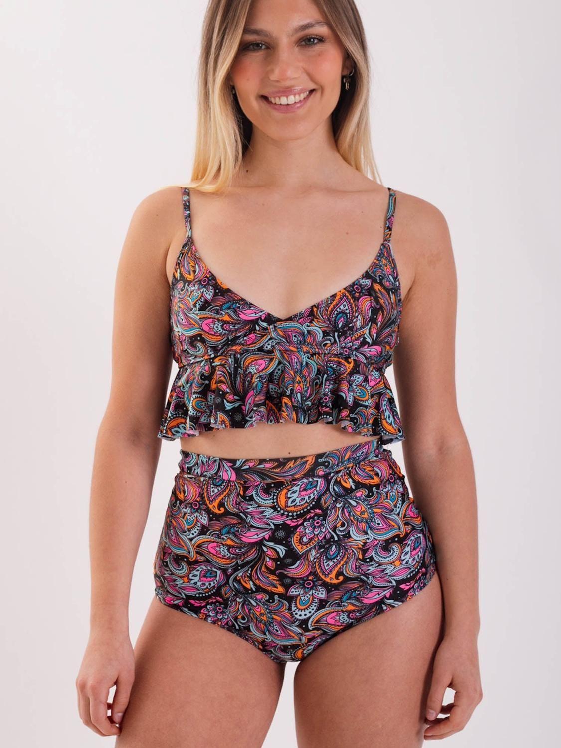 Bikini Daikiri Mujer Triángulo Volados Short Tiro Alto Bulgaro Negro Flúor Filtro UV50+-0