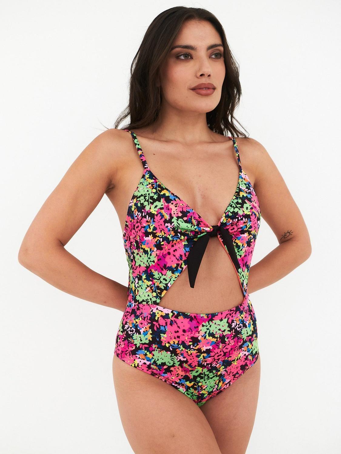 Trikini Daikiri Mujer Ajustable Espalda Flores Negro Rosa Flúor Filtro UV50+-3