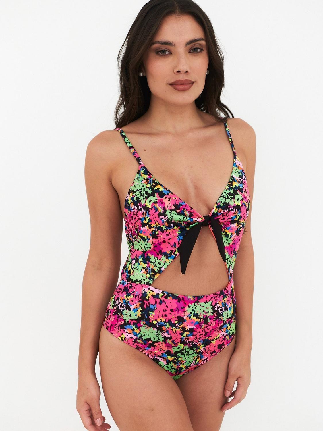 Trikini Daikiri Mujer Ajustable Espalda Flores Negro Rosa Flúor Filtro UV50+-5