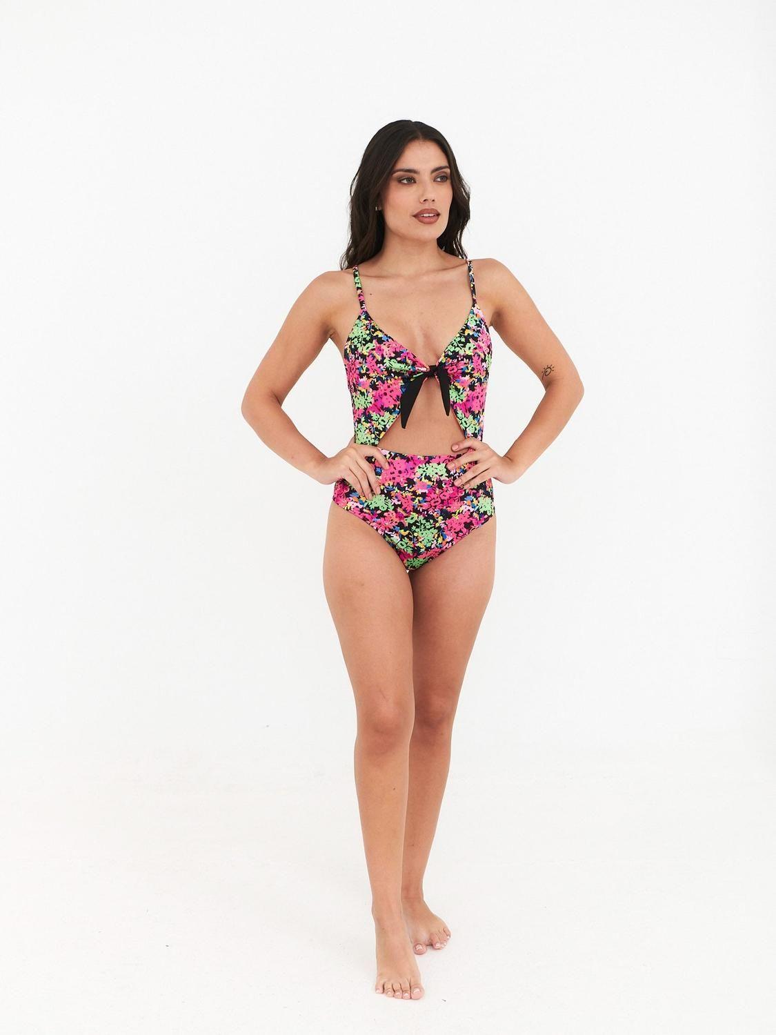 Trikini Daikiri Mujer Ajustable Espalda Flores Negro Rosa Flúor Filtro UV50+-6