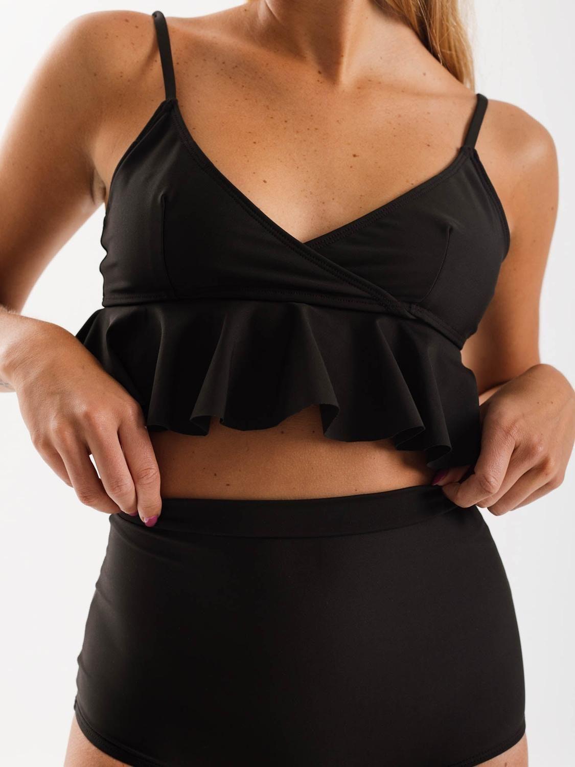 Bottom de Bikini Daikiri Mujer Short Tiro Alto Negro Filtro UV50+-2