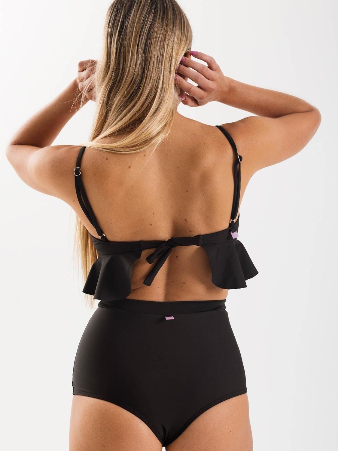 Bottom de Bikini Daikiri Mujer Short Tiro Alto Negro Filtro UV50+-4