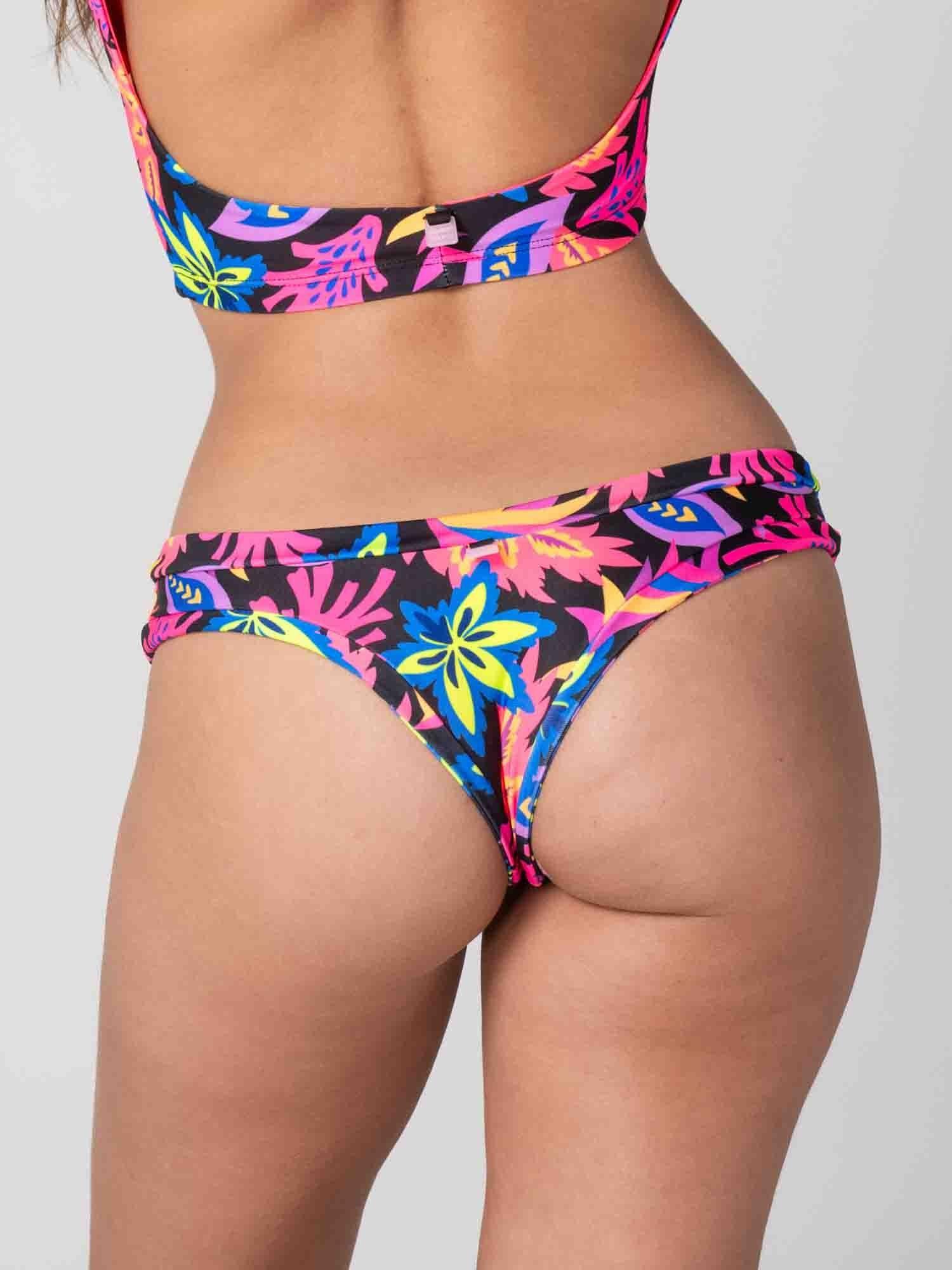 Bottom de Bikini Daikiri Mujer Calzón Sin Costuras Floral Negro Flúor Protección UV50+-1