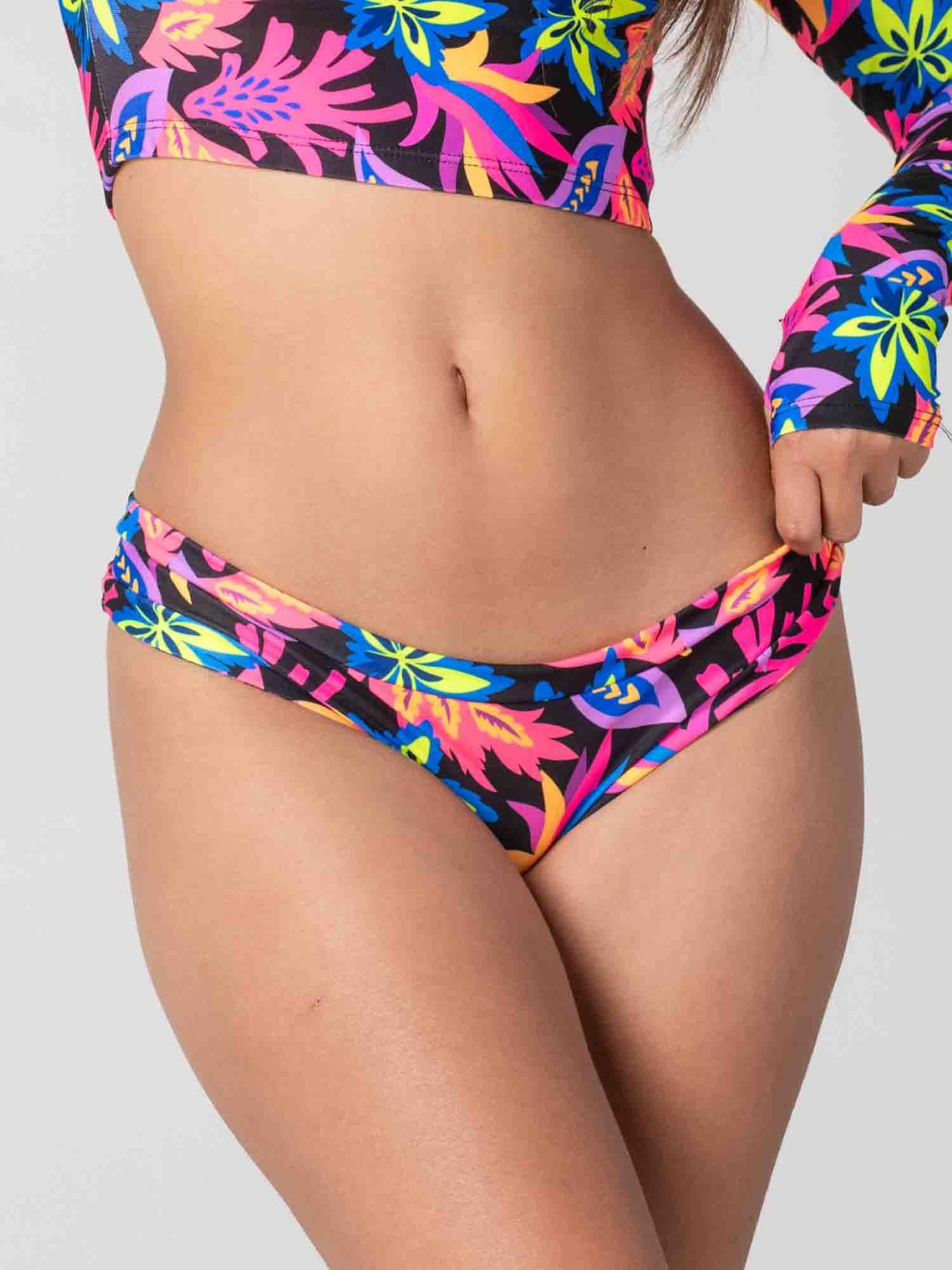 Bottom de Bikini Daikiri Mujer Calzón Sin Costuras Floral Negro Flúor Protección UV50+-3